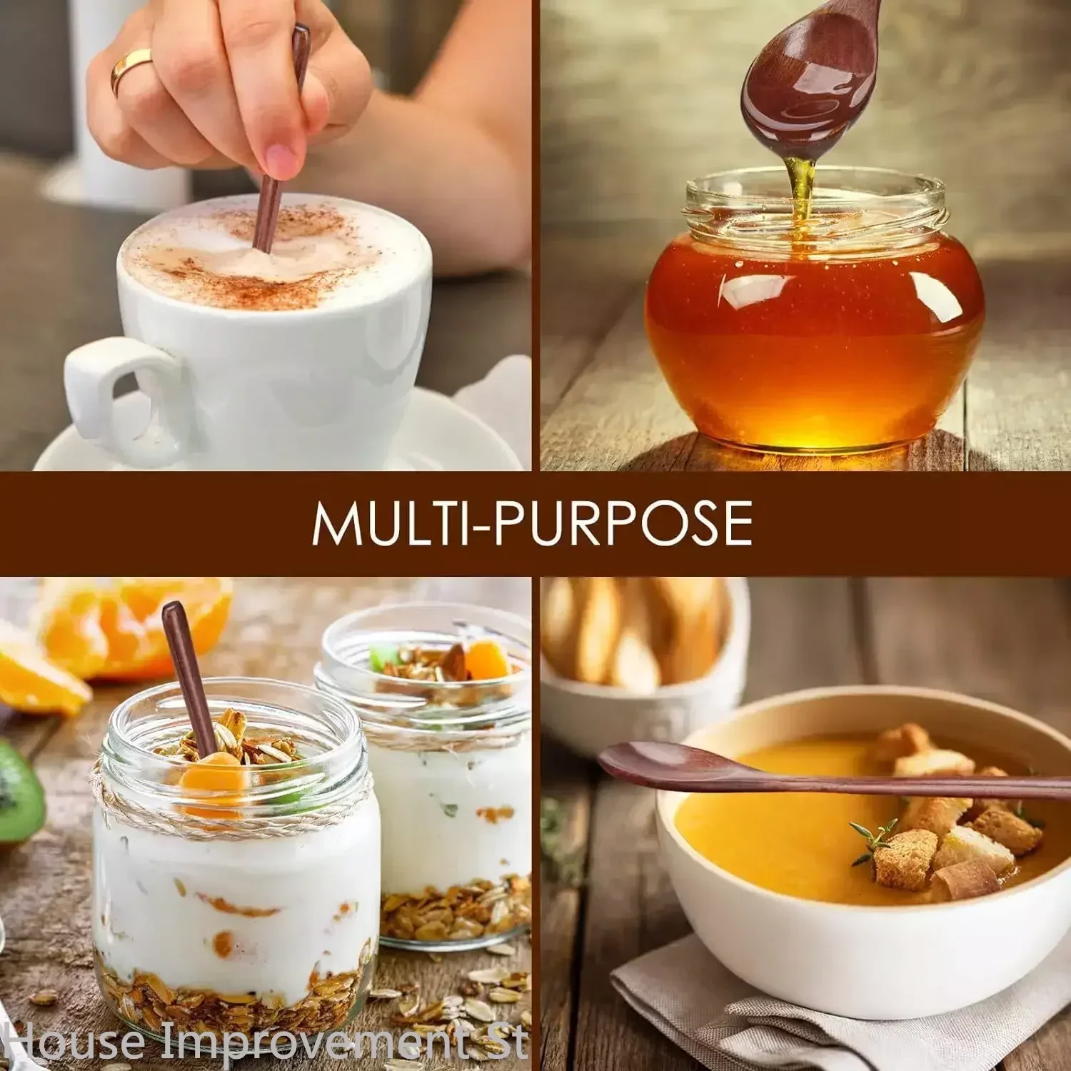 9inch 6PCS Set Natural Wooden Spoon Set Mixing Stirring Coffee Spoon Japanese-Style Long Handle Mixing Kitchen Utensil