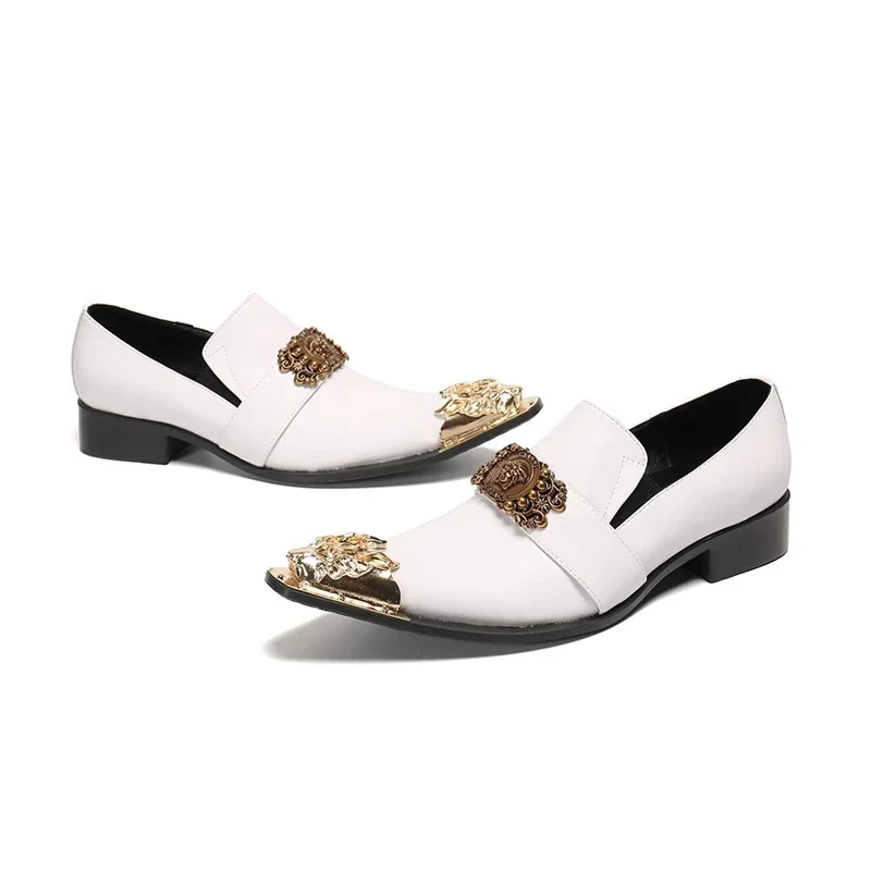 gold and white dress shoes