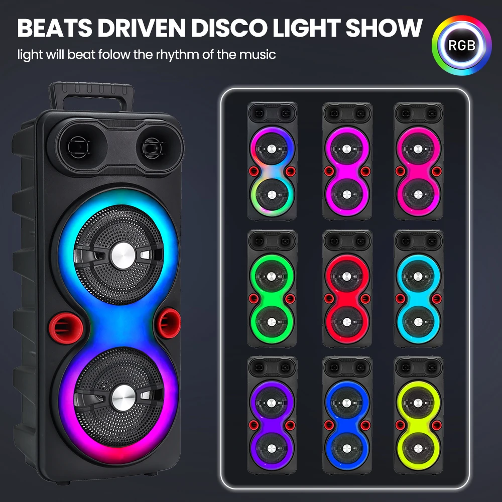 Portable Bluetooth Speaker Sub Woofer Heavy Bass DJ RGB Party Speakers Sound System TWS Karaoke Machine with Mic FM Radio