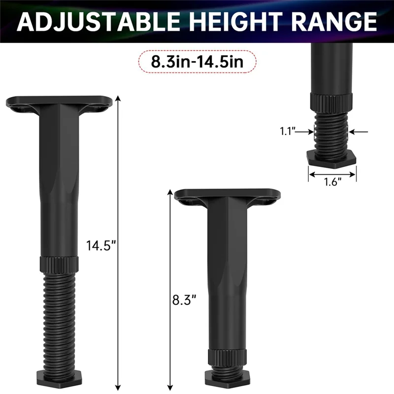 KEKA 4PCS Adjustable Bed Frame Support Legs ( 8.3In-14.5In), Frame Center Slats Heavy Support Leg,For Frame/Sofa/Chair/Table Dur