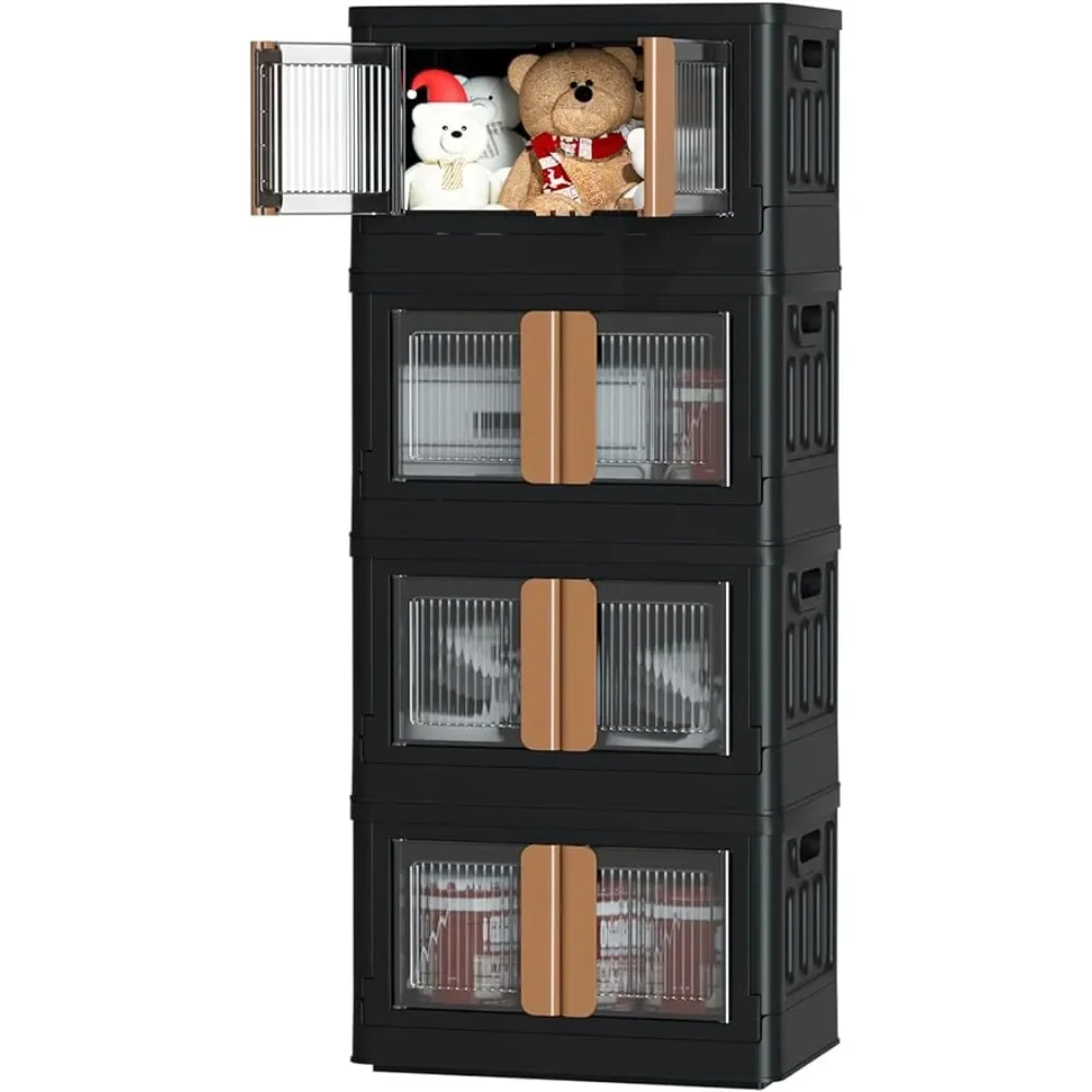 

Dorm Room Essentials- 4 Pack Open Closets Closet Organizers and Storage 47.5Qt Black Folding Stackable Storage Bins With Lids