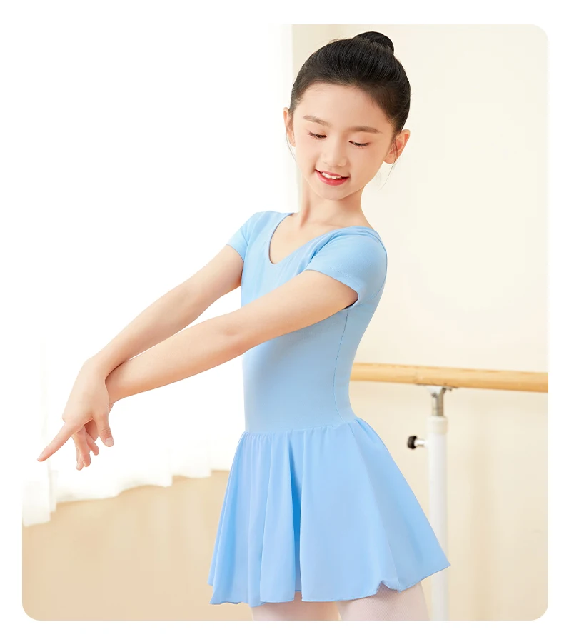 Kurzarm-Ballettkleid für Mädchen, schwarzes Ballett-Trikot mit Rock, Tanz-Body, Tutu-Rock für Gymnastik/Skating/Aufführung – Detail 10