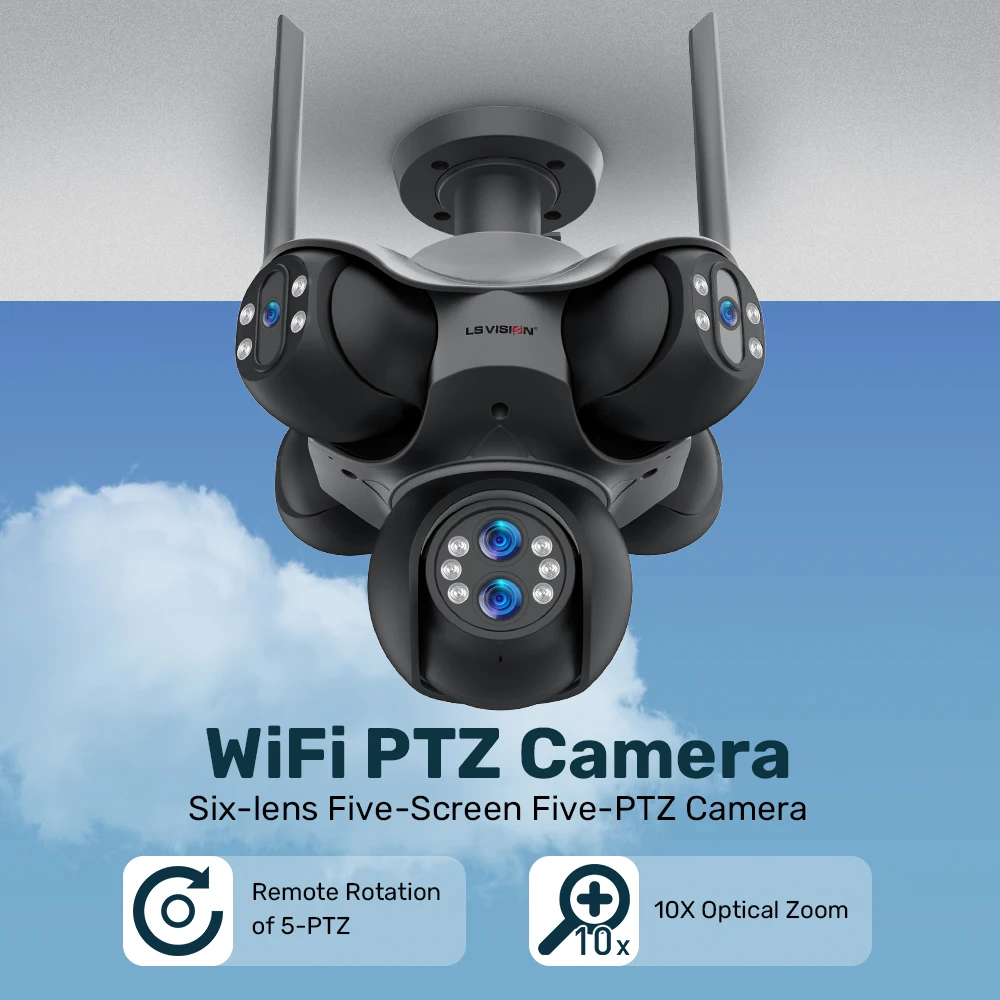 30MP Five Screens WiFi IP Camera 10X Optical Zoom PTZ Outdoor Security Camera Au
