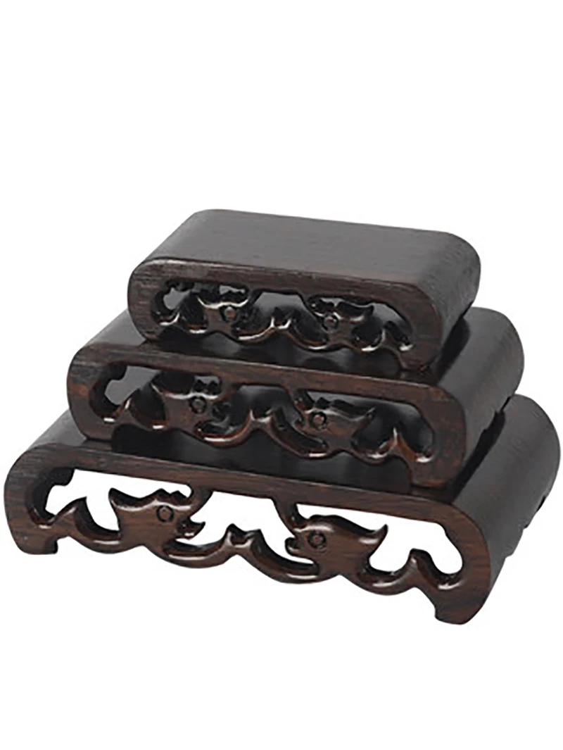 Wooden Pedestal Display Stand, Oblong Hollow Out, Carving Ornaments, Cup, Teapot incense Burner, Buddha Rectangle Bass Holder