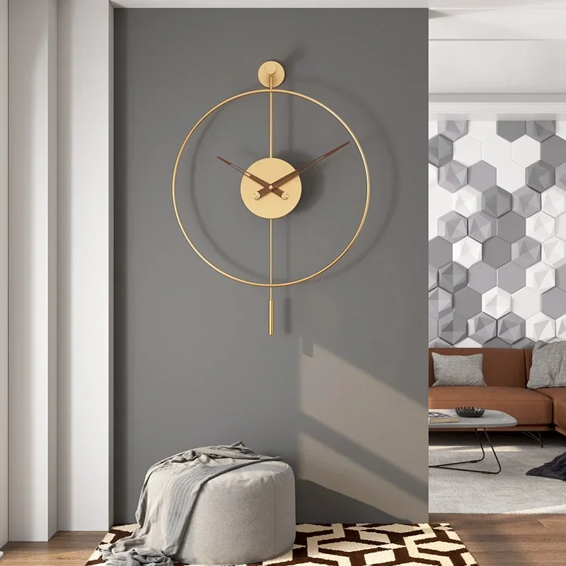Modern Round Minimalist Wall Clock with Swing Pendulum Silent Metal Decorative Art Clocks for Home Living Room Bedroom Office 5