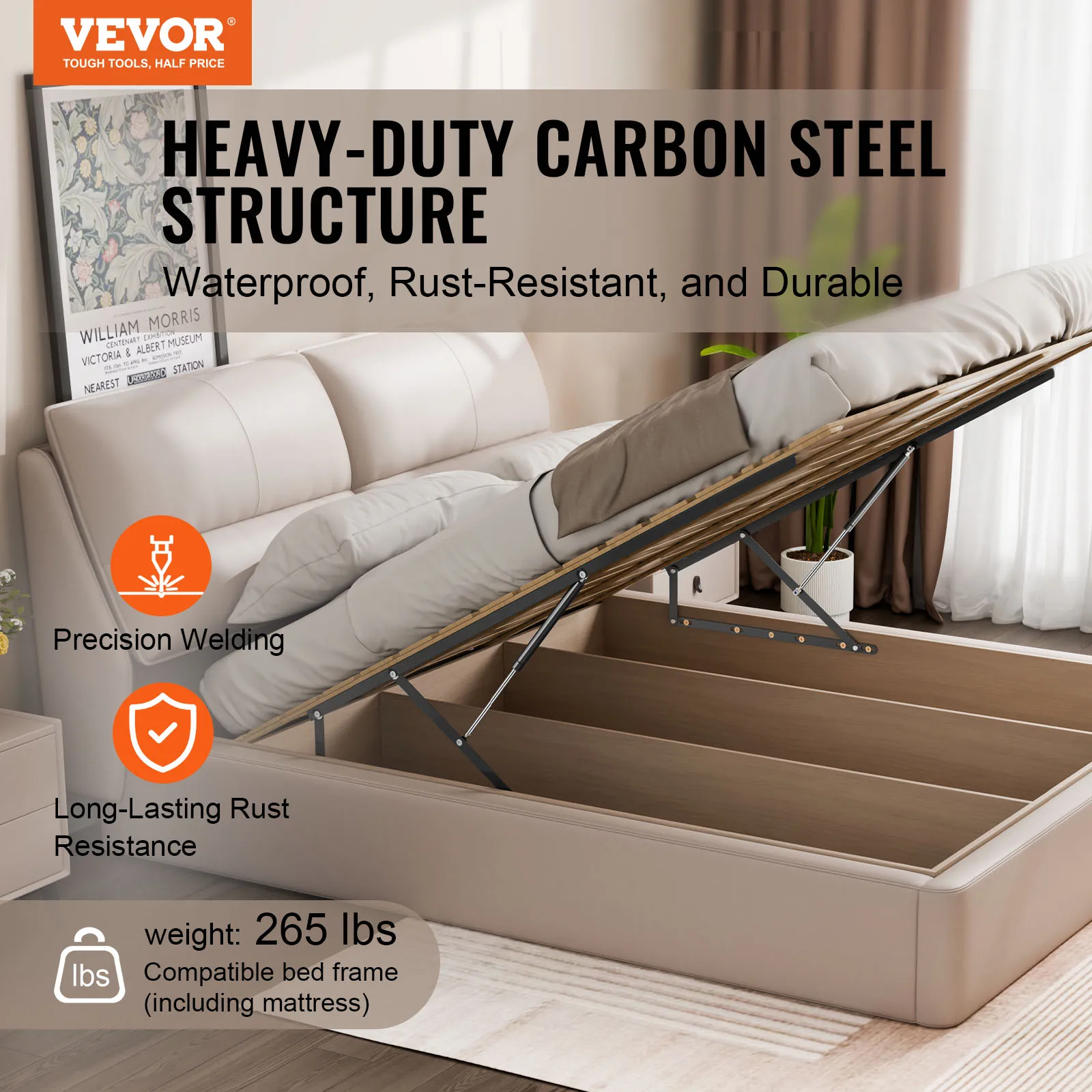 Bed Lift Compatible 265lbs Bearing DIY Wall Mechanical Hardware Kit Vertical Deluxe Pneumatic Lever Heavy Duty Support