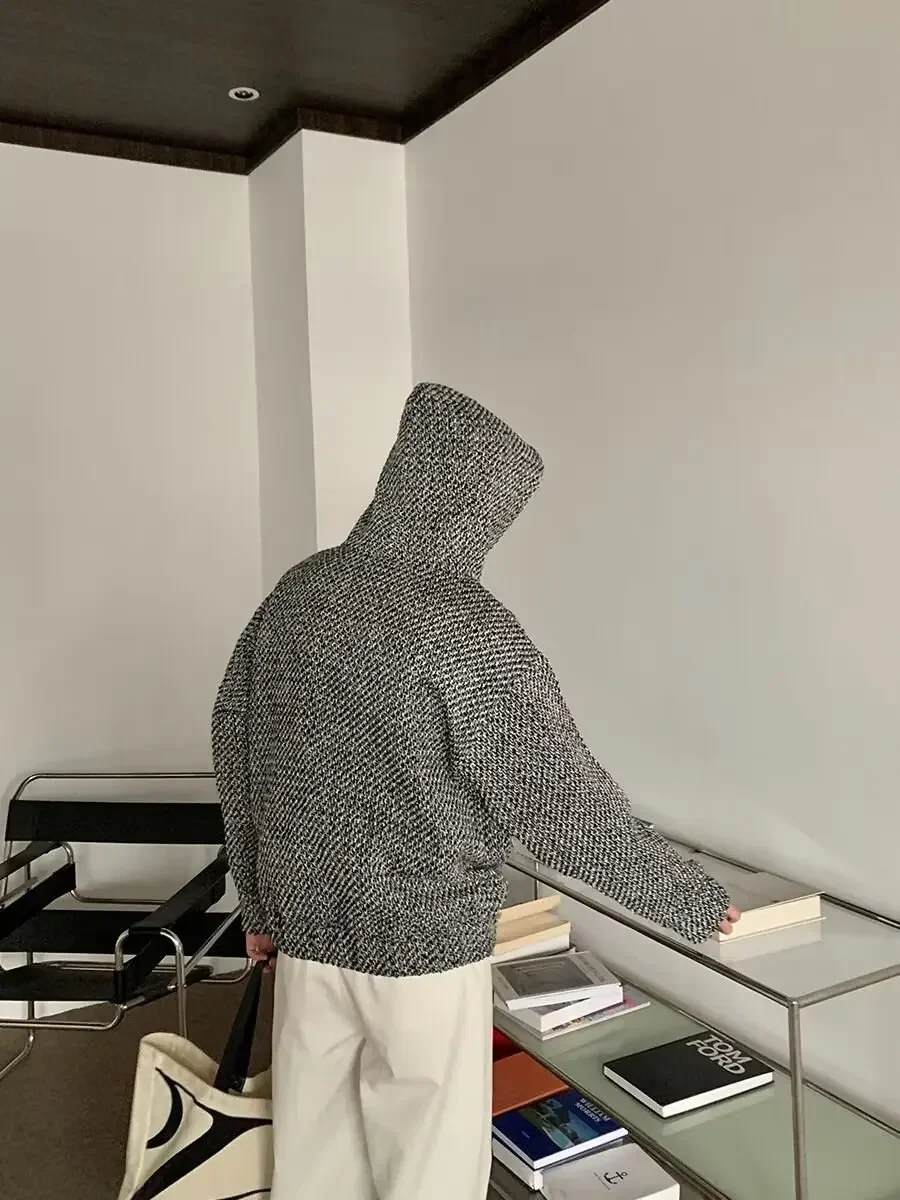 Description Picture 5 of itemAutumn/winter Tweed Style Loose-fit Hooded Plaid Sweatshirt For Couples Casual Pullover Long Sleeve Trendy Heavy Duty Versatile