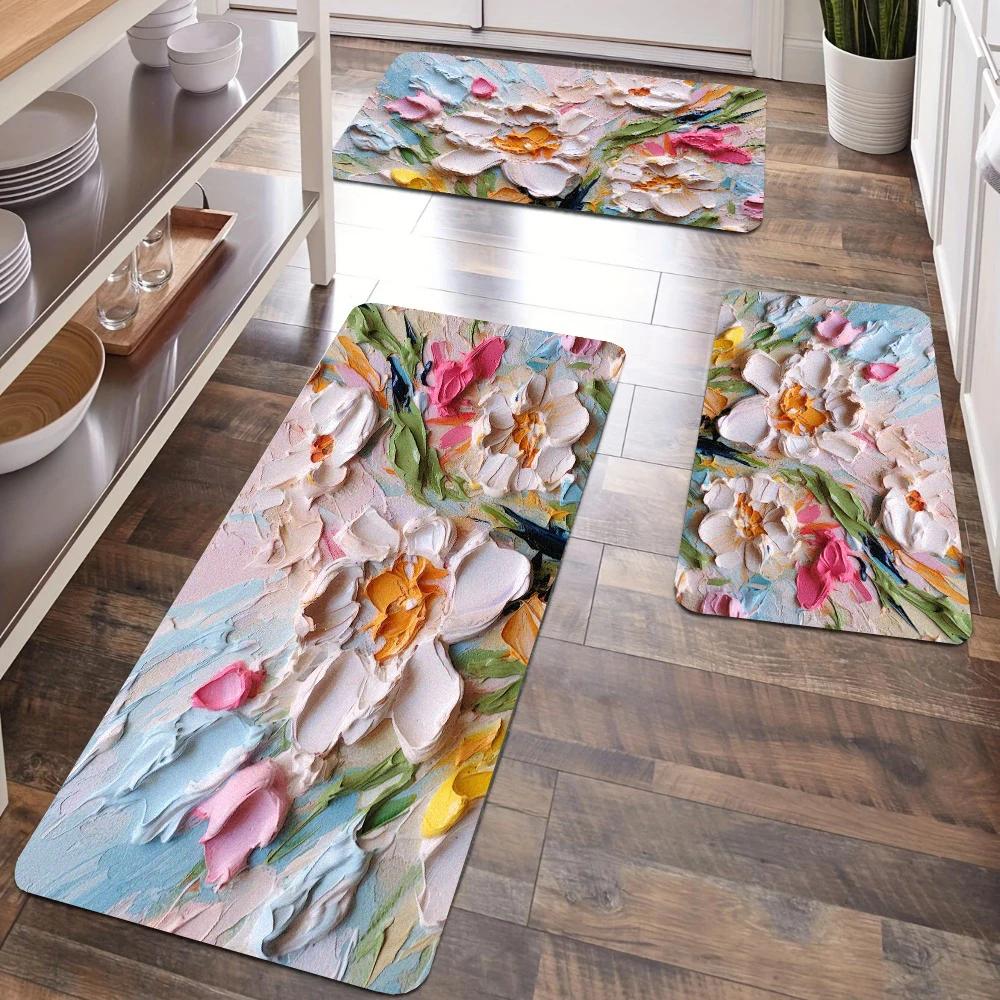 

Art Flowers Non-slip Kitchen Carpets for Living Room Long Area Rug Kitchen Floor Mat Entrance Door Mat Home Alfombra Tapis