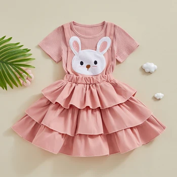 Girls Summer Outfit Sleeveless Floral Print Top with Denim Overall Dress Set for Kids 2-Piece Cute Outfit 2