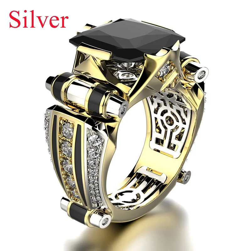 Men's Ring Metal Inlay Zircon Crystal Punk Rings For Men Wedding Party Hip Hop Jewelry