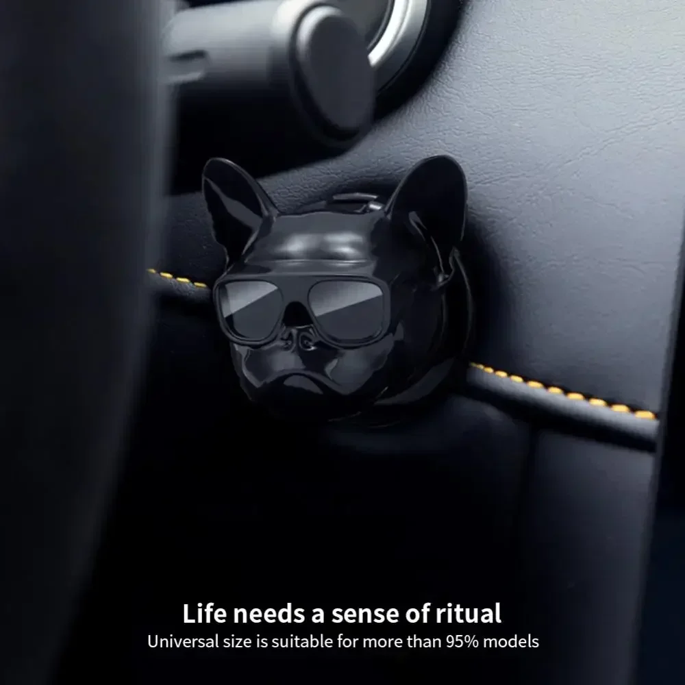Ignition Start Stop Switch Button Protective Cover French Bulldog Car Interior Sticker Anime Engine 3D Car Styling Accessories