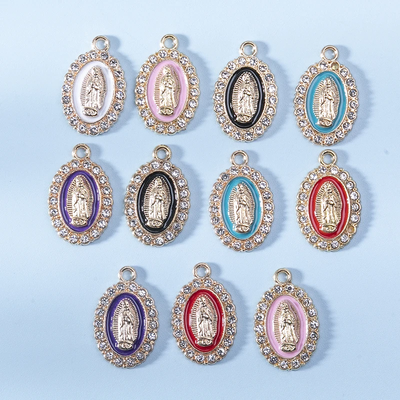 

YEYULIN 10pcs Catholic Virgin Mary Icon Charms Pendant Jesus Crystal Pendant Connector Rosary Jewelry Accessories