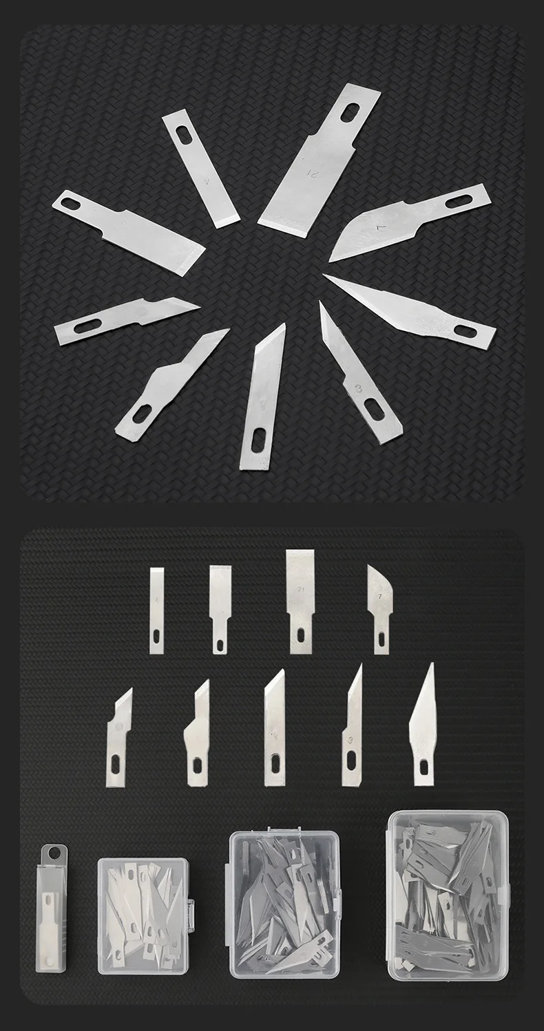 Description Picture 3 of item10Pcs Metal Scalpel Knife Engraving Knife Blades DIY Wood Carving Knife Blade Replacement Surgical Sculpture Cutting Tool