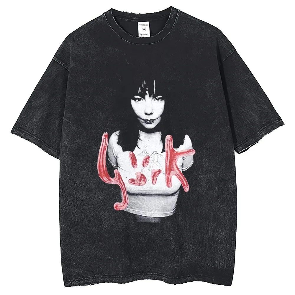 Men's T-shirt Hip Hop Street Wear CAS Band Printed Retro Water Wash Hole Harajuku Plus Size