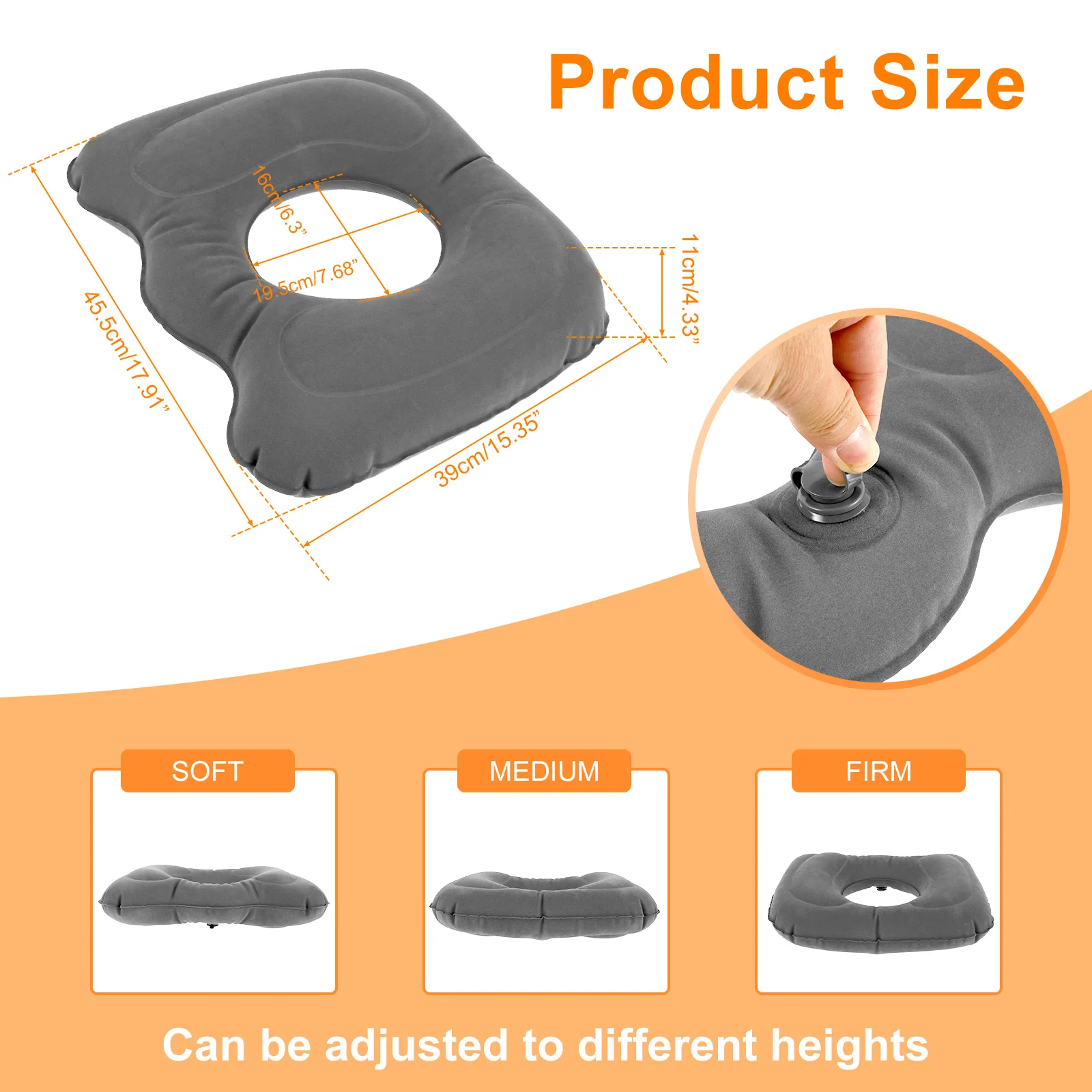 Description Picture 4 of itemInflatable Donut Seat Cushion for Hemorrhoid Pad Adjustable Lightweight Leakproof Inflatable Massage Pillow Chair Seat Cushion