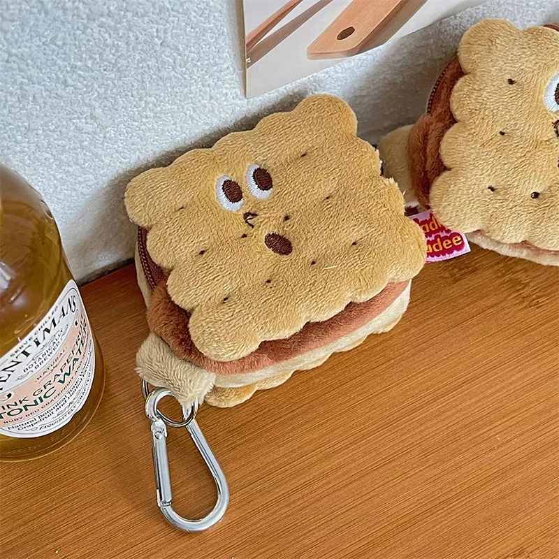 Kawai Biscuit Coin Bags Purse Plush Cake Headphone Organizer Bag Keys Cards Storage Bags Kids Birthday Gifts Schoolbag Pendants key case coin purse card wallet coin wallet plush coin purse change bag toy storage case earbuds storage bag card holders