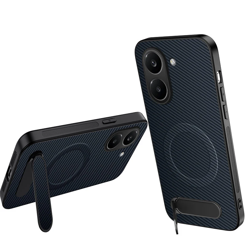 Carbon Fiber Armor Shockproof Case with Bracket and Hard Back Cover