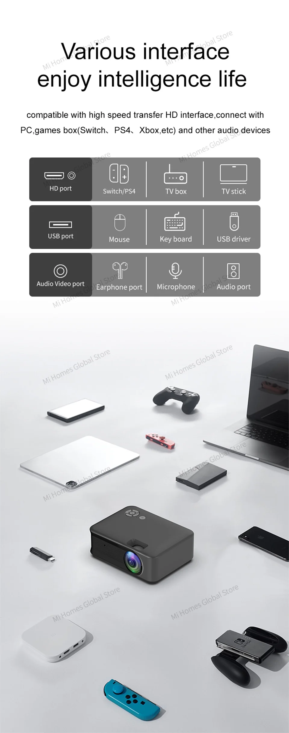 Vidéoprojecteur,Mini projecteur Portable A30, Wifi, 854x480P, LED, 4K