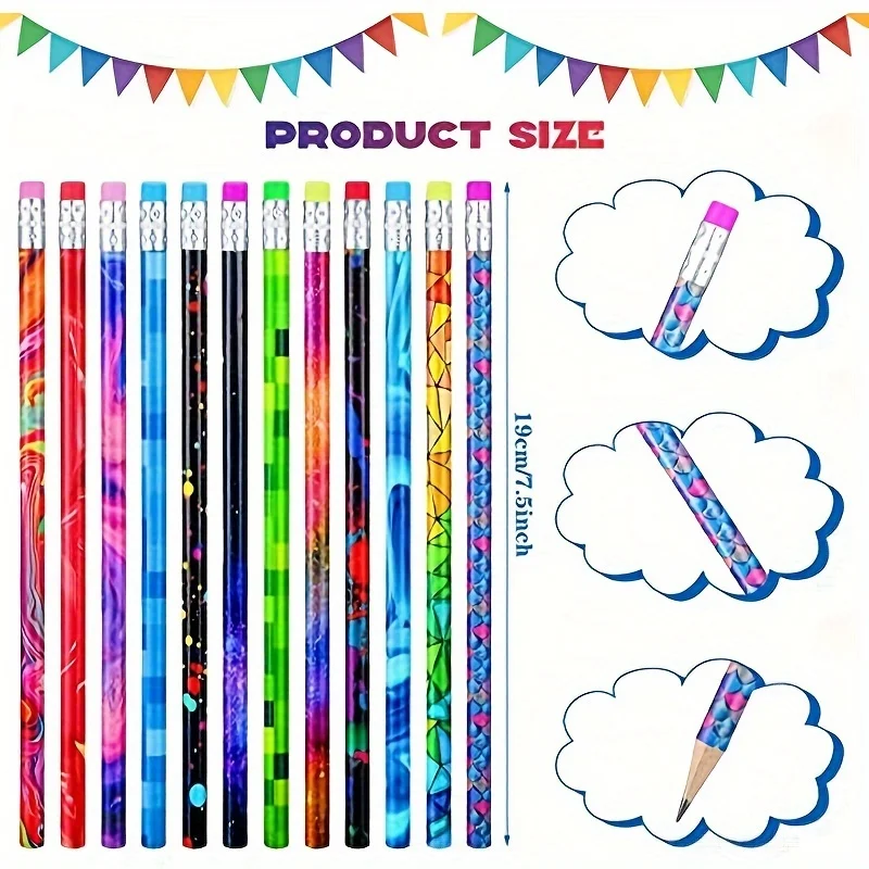 30/60pcs Wooden Pencils with Erasers: Sketching Pencils for Students, Combination Pencils for Writing, School Supplies, Statione - 3