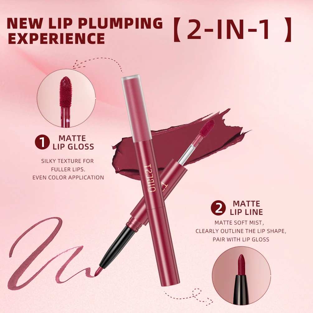 QIBEST 3 Colors Silk Smooth Multicolor Double Head Lipliner Non Fading Matt Liquid Lipstick Charming Red Lip Gloss Makeup Sets