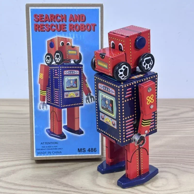 Clockwork Toy Figure Model Vintage Toy Adult Collection Retro Metal Tin Search and Rescue Robot Dog Car Gift Wind Up