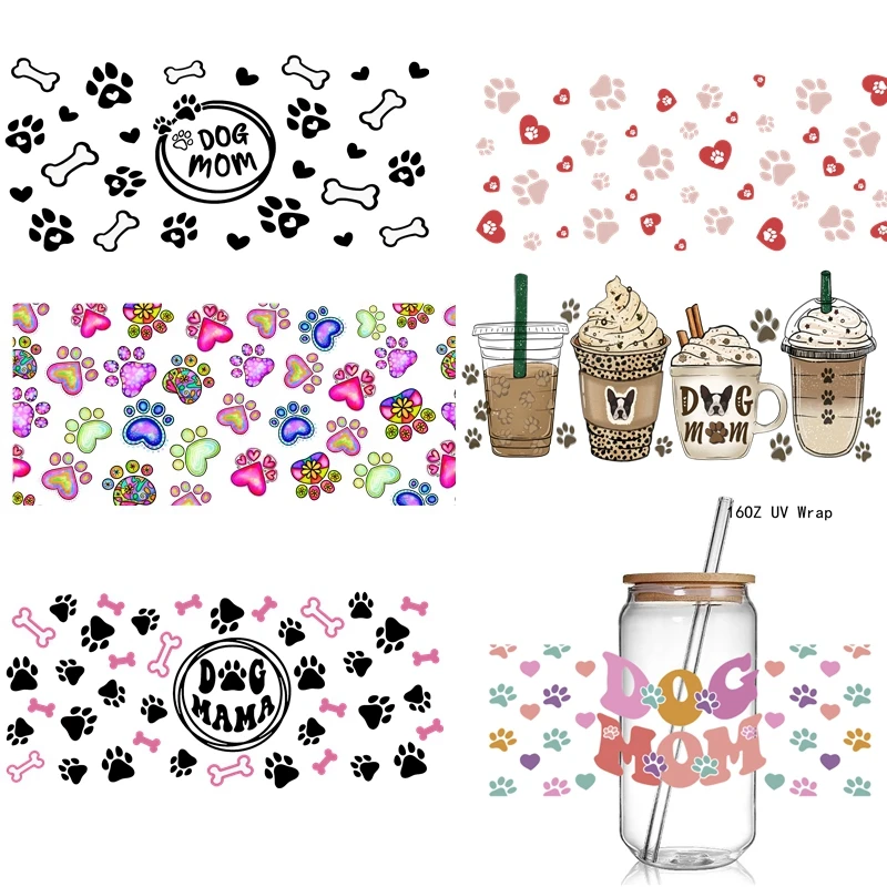 5+ Cute Dog Lover Dog Mum Print 3D UV DTF Transfer Stickers Libbey Cup Wrap Iron Glass 16oz Use