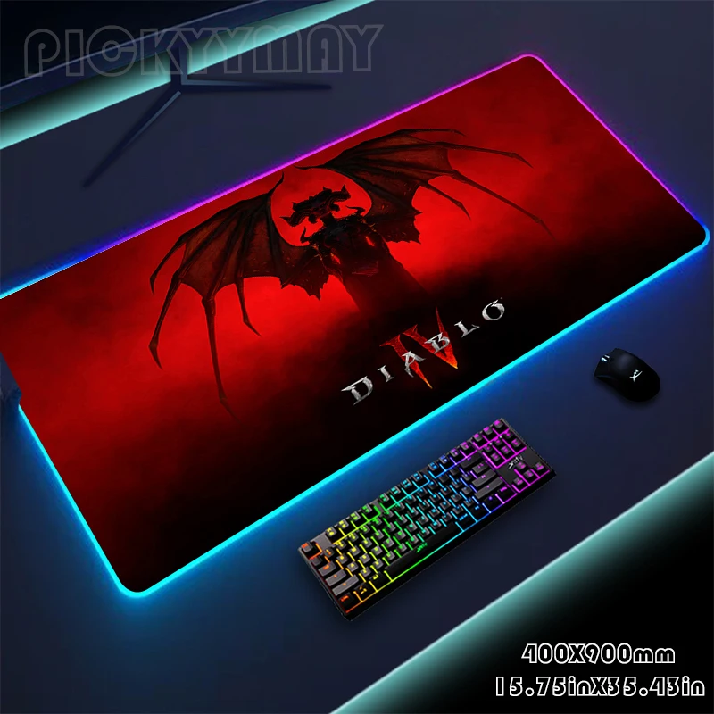 대형 RGB LED 마우스 패드, XXL 게이밍 마우스 패드, 디아블로 IV 게이머 데스크 매트, 테이블 패드, 키보드 매트, 백라이트 데스크 러그