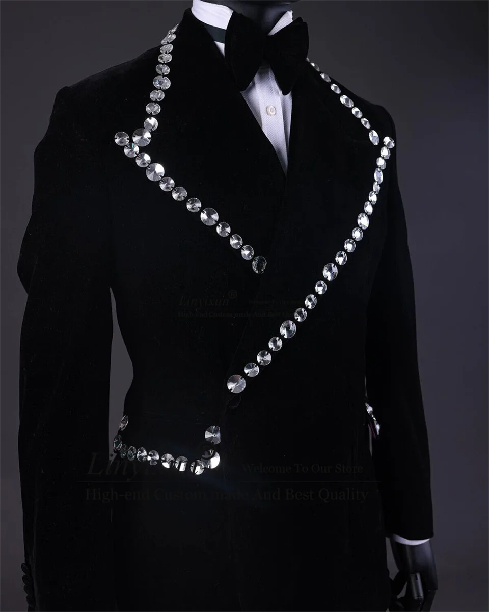 Shiny Beaded Mens Suits Customized Groom Wedding Tuxedos 2 Pieces Sets Male Prom Blazers Pants trajes elegante para hombres 3