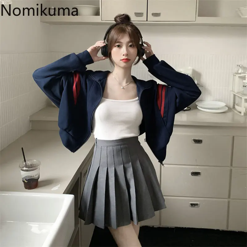 

Nomikuma Women Jacket Spring Autumn Stand Neck Contrast Color Patchwork Chaqueta Mujer Retro Harajuku Street Fashion Veste Femme