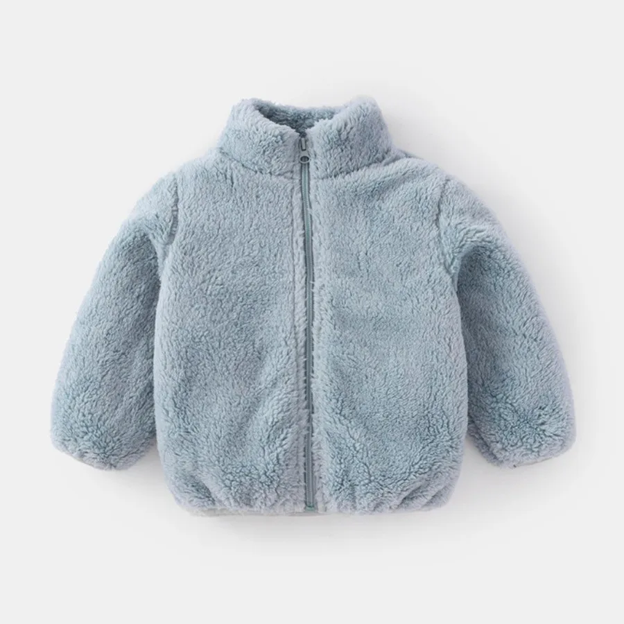 Kids Solid Color Plush Coat 6