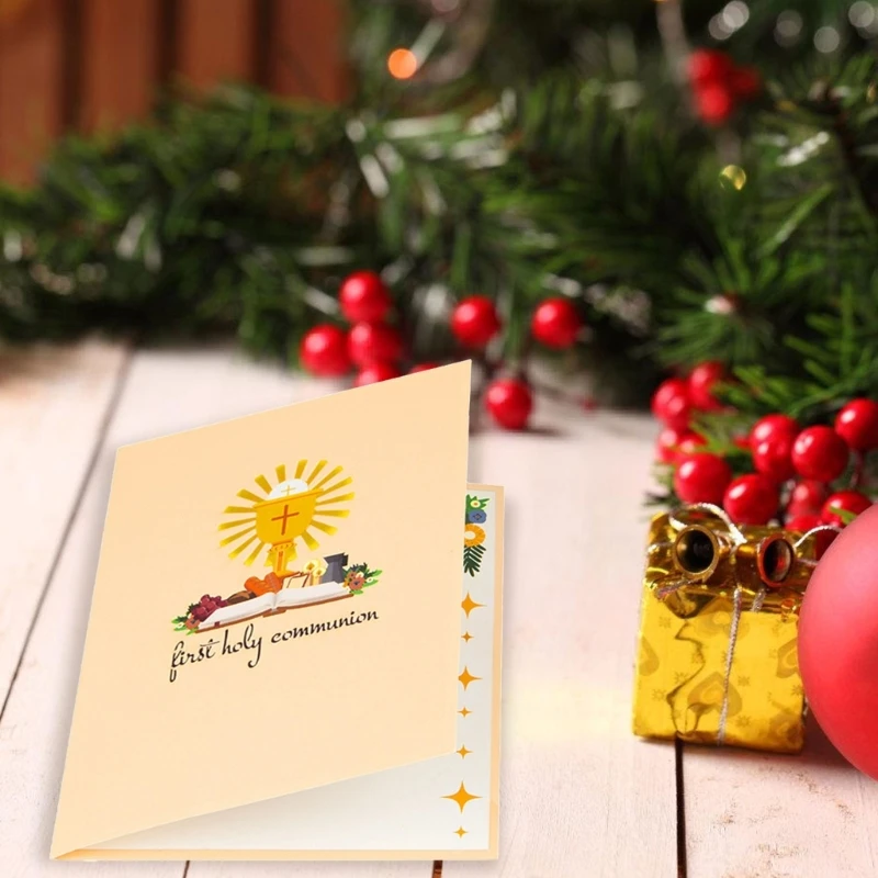 91AD 3D Popup Card for First Holy Communion Festival Postcard with Envelope and Note