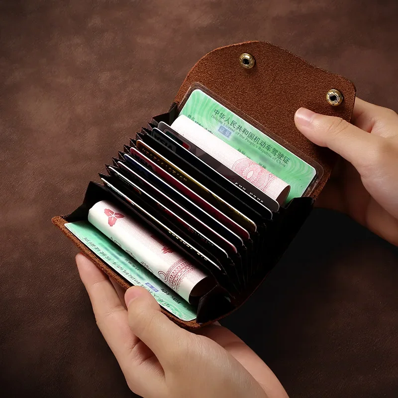 Handmade Leather Card Holder Wallet for Men Vintage Business Card Holder Wallet Genuine Leather