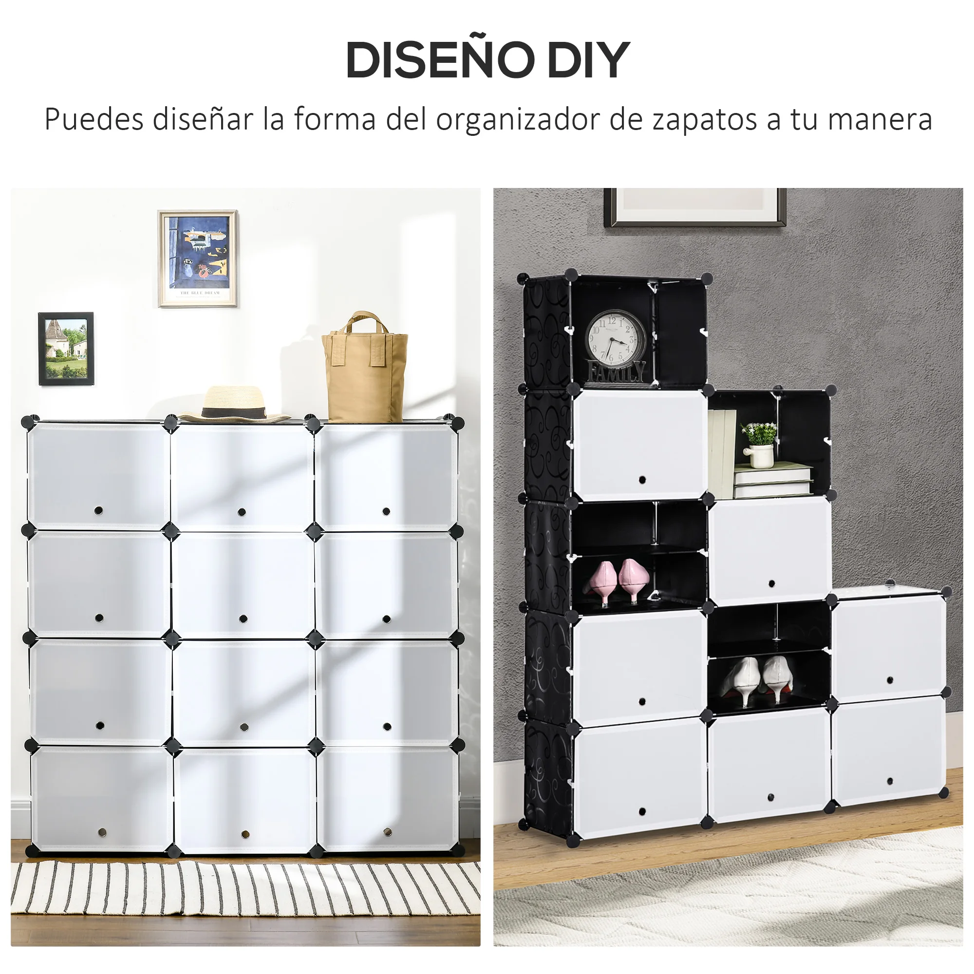 Armario Modular Plástico Estantería 6 Cubos Ropero Zapatero Aparador  Combinado Pegatinas Adhesivas Decorativas Ropero Zapatero Combinado