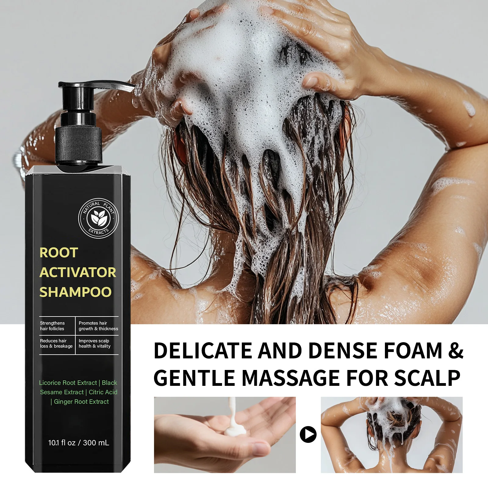 Shampoo per attivatore radici per capelli 300ml Nutrire le radici dei capelli Rafforzare i follicoli piliferi Promuovere la crescita Riduce la perdita per capelli lisci e spessi - immagine 3