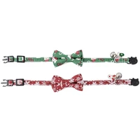 100% Cotton Christmas Cat Collar with Detachable Bowtie Tiny Bell Kitten Collars Pet Accessories Cat Bandana Santa Claus Printed 2