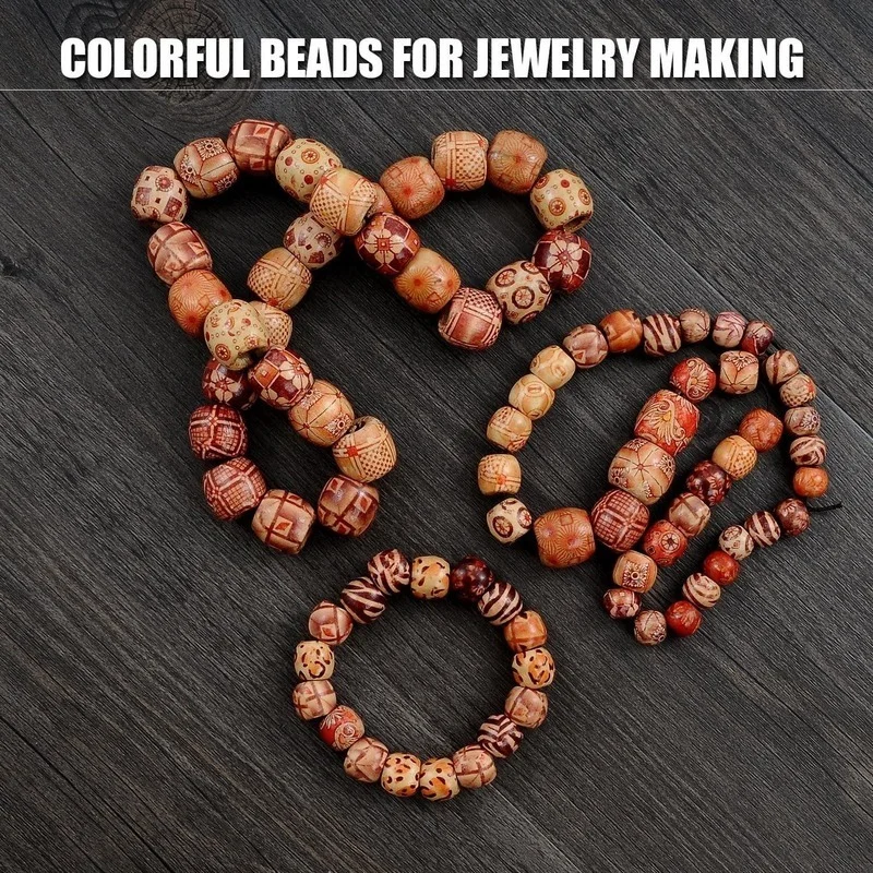 Jaydis 220 Perline In Legno Naturale 16mm - 4 Colori (Marrone, Avorio, Nero, Chiaro) Con Foro Grande 8mm - Per Dreadlock, Macramè, Bracciali Fai-da-Te - 2
