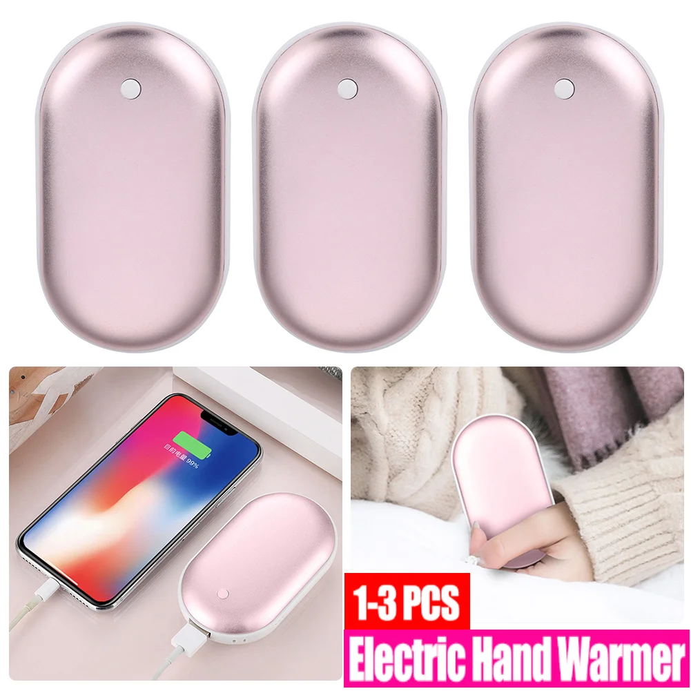 Electric Hand Warmer 2-in-1 Power Bank USB Charger with 3 Heat Settings and 5000mAh Battery for Camping and Travel