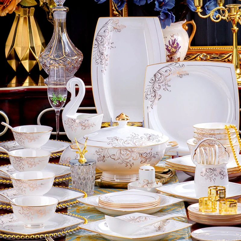 porcelain dinner set 60 pcs jingdezhen ceramics chinese dishes dishes set Rice Bowl Salad Noodles Bowl Dinnerware Set Tableware