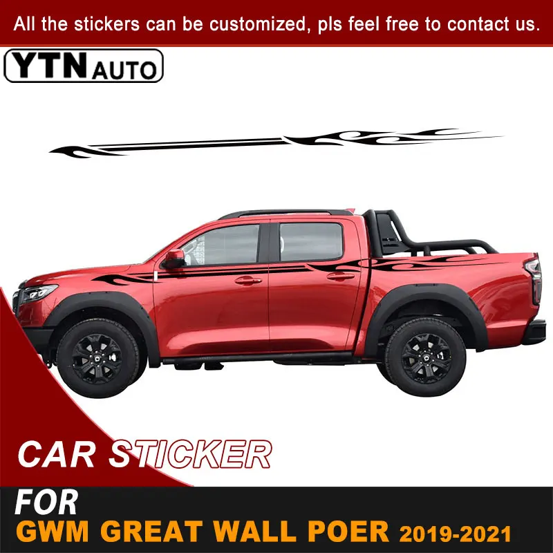 

Side Body Car Stickers Floating Styling Stripe Graphic Vinyl Waist Line Decals For GWM Cannon Ute Great Wall Poer 2019 2020 2021