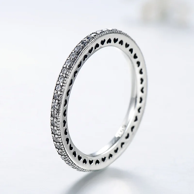 100% 925 Sterling Silver Zircon Love Heart Ring for Woman Girl Fashion Simple Geometric Design Jewelry Party Gift Dropshipping