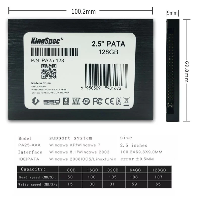 64GB KingSpec 2.5-inch PATA/IDE SSD Solid State Disk MLC Flash