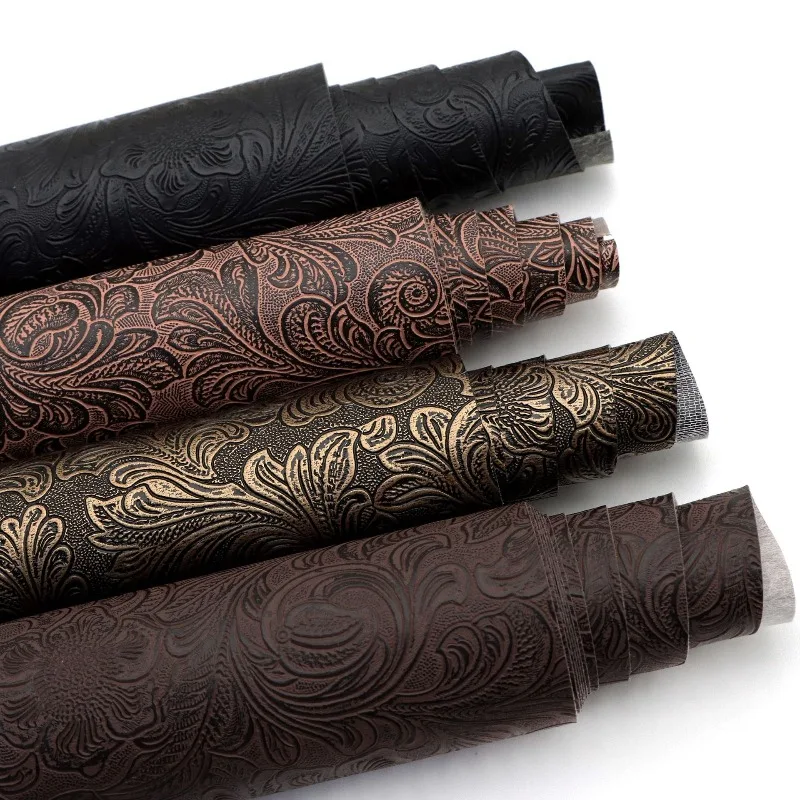 Vintage Floral Texture Non-Adhesive Faux Leather Fabric for Crafting and Decoration