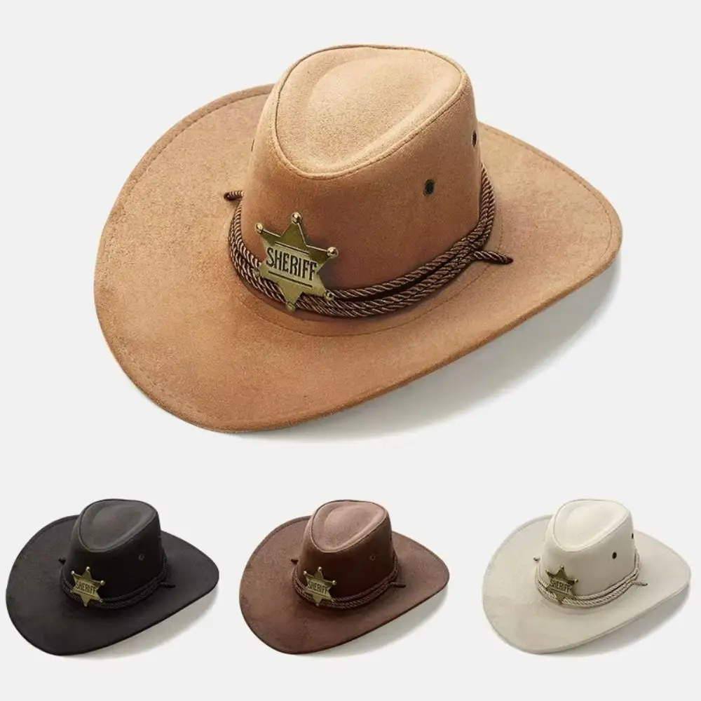 Unisex Artificial Suede Beach Cowboy Hat Solid Color Sun Protection Sun Sunscreen Cap Wide Brim Breathable Party Cosplay Hat Cap