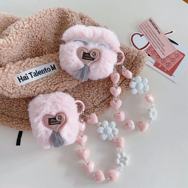 Love Heart Winter Soft Fluffy Fuzzy Warm Case Per Apple Airpods 2 3 Generation Cover Per Airpods Pro 2Nd Per Air Pods Protective