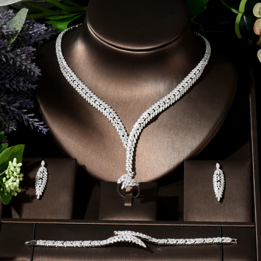 

Fashion Unique Brilliant Cubic Zirconia Wedding Jewelry Set Geometric Africa Luxury Bridal 4pcs Set Festival Dress bijoux N-192