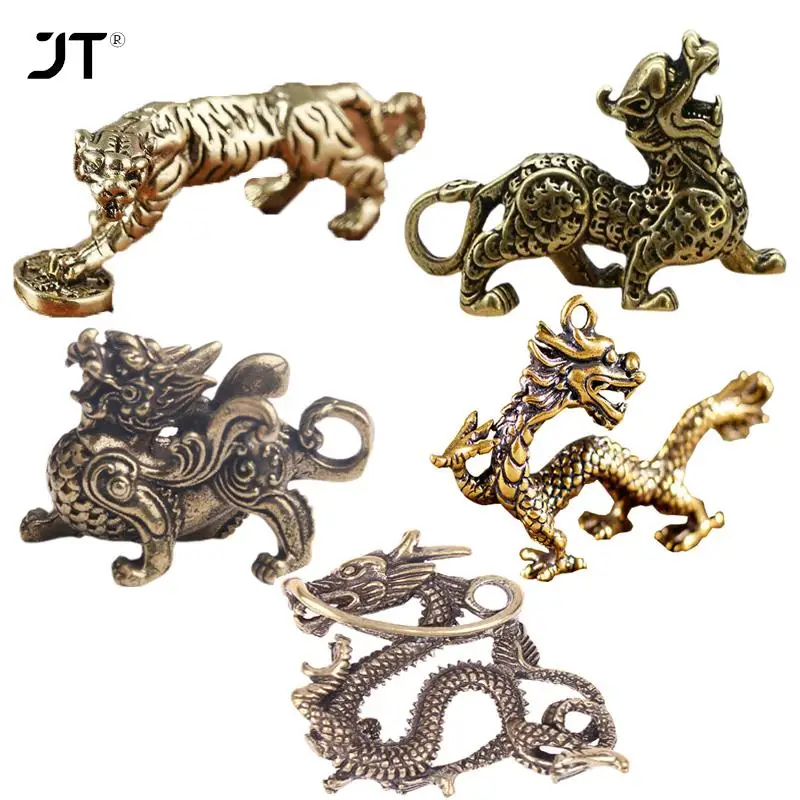 1 Pz Tigre Di Rame Piccoli Ornamenti Retrò Ottone Zodiaco Cinese Animale Tigre Statua Figurine Portachiavi Pendenti Decorazioni Per La Casa Antiche