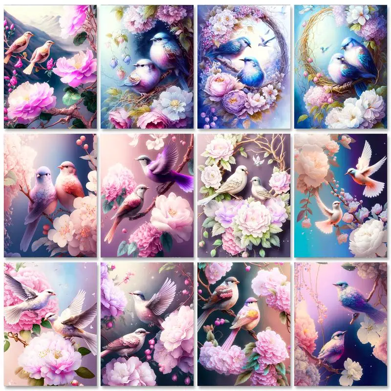 

GATYZTORY Oil Painting By Numbers Flower Birds 60x75cm DIY Paint By Numbers For Adult Animal Frame Canvas Painting Home Decor