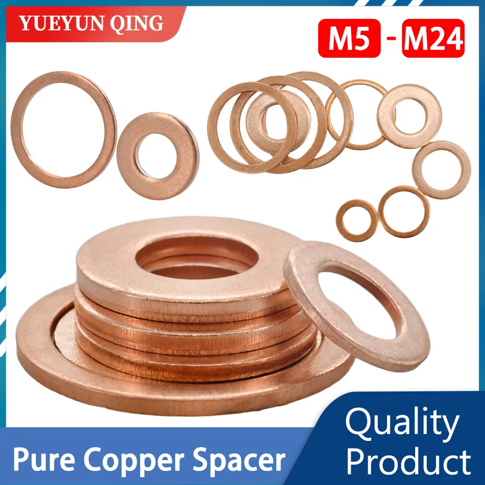 

M5 M6 M8 M10 M12 M14 M16 M18 M20 M22 M24 Solid Pure Copper Oil Plugs Washer o-ring Gasket Motorcycle Sump Flat Sealing Spacers