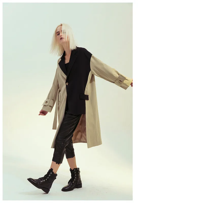 2024 Vorfrühling Britischer Retro-Stil Patchwork-Farbe Asymmetrische personalisierte Trenchcoat-Anzugjacke_voghion.com