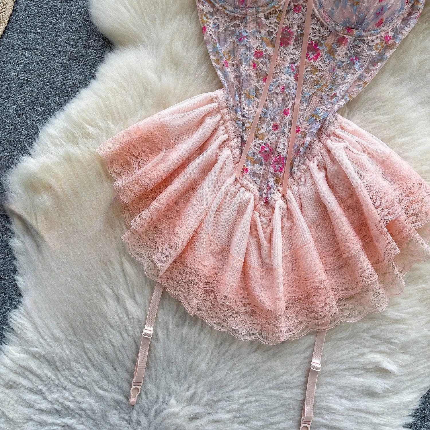 floral lace mini dress full-length display
